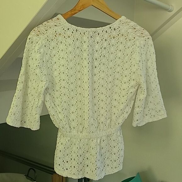 Express White lace crochet boho beach Half sleeve top size small women's summer - Picture 5 of 6